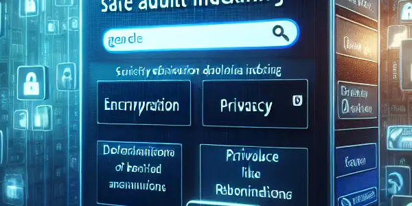 A futuristic online directory showcasing organized adult resources with elements of privacy, security, and user engagement.