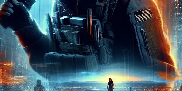 Wang Li Dan Ni as a strong action hero in a vibrant cityscape, surrounded by suspenseful elements and references to her films.