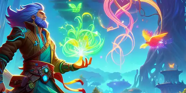 Tang San awakens his Martial Soul in a vibrant, mystical forest with companions Xiao Wu and Oscar ready for battle.