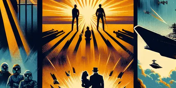 A cinematic poster featuring iconic scenes from "The Shawshank Redemption," "Titanic," and "Star Wars," symbolizing hope, love, and adventure.